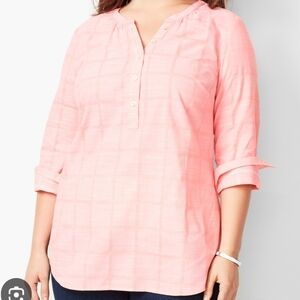 Talbots Petite Coral Popover Cotton Henley Tunic Size Large Petite